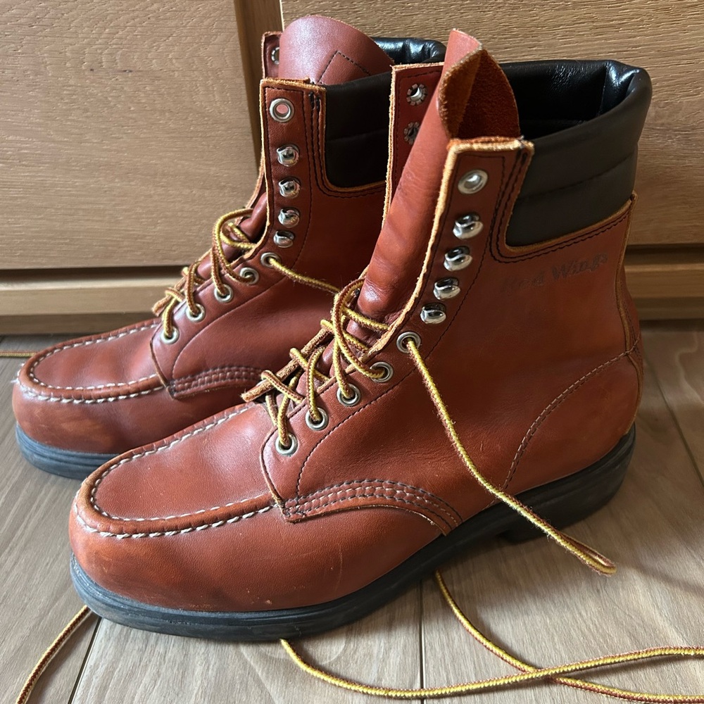 Red Wing Vintage 404 Leather Boots Moc Toe Supersole Oxblood women's 9 men's 7.5